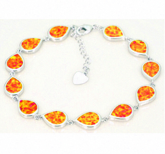 Waterdrop Inlaid Opal Copper Bracelet For Women And Girls Red Blue Minimalist Elegant Jewelry Accessories Gift