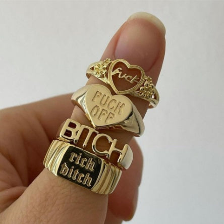 Womens Alloy Heart Ring Set Retro Letter Heart Shaped Rings Electroplated Duo Ring For Women Elegant Gift Idea