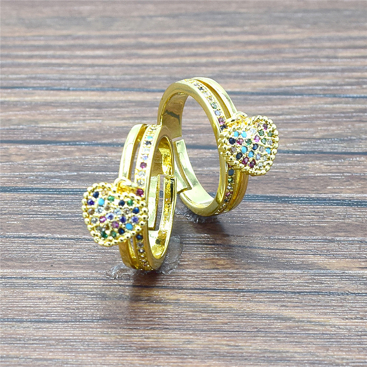 Heart-shaped Copper Micro-inlaid Zircon Ring