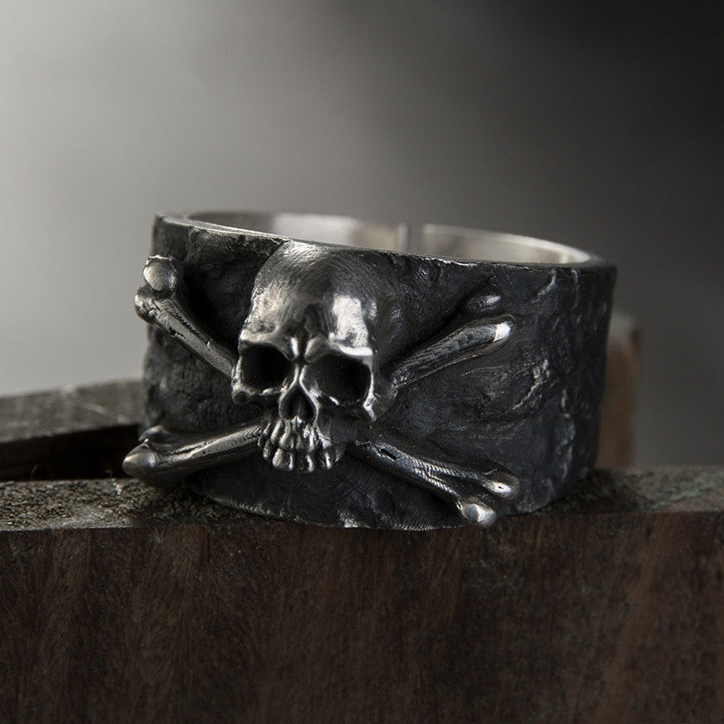 Unisex Skull Ring Adjustable OpeningUp Punk Geometric Silver Copper Gold Plated Ring with Artificial Gemstones