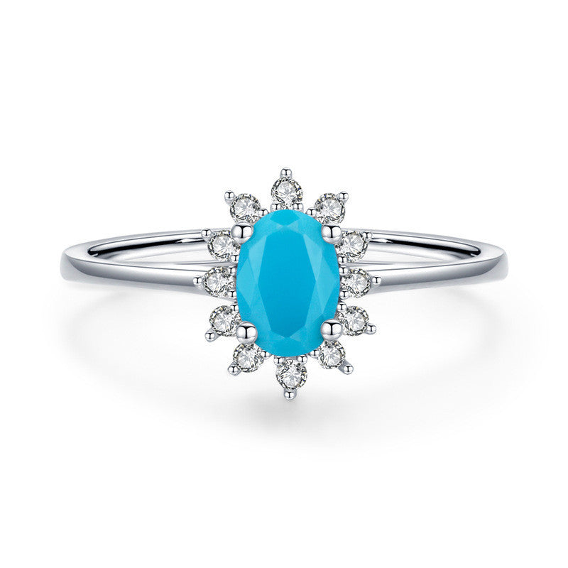 Womens Ring With Sterling Silver Crown And Oval Turquoise Mosaic Blue Electroplated Finish Fashion Jewelry Ring