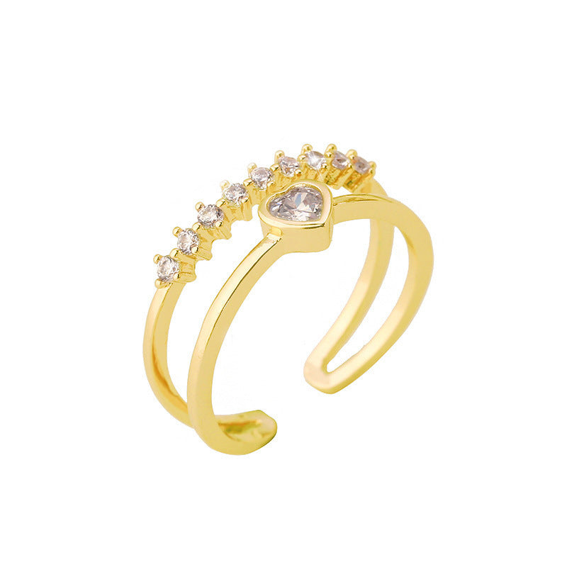 Heart Shaped Couple Rings With Micro Inlaid Zircon Electroplated Geometrical Design For Ladies And Men Fashion