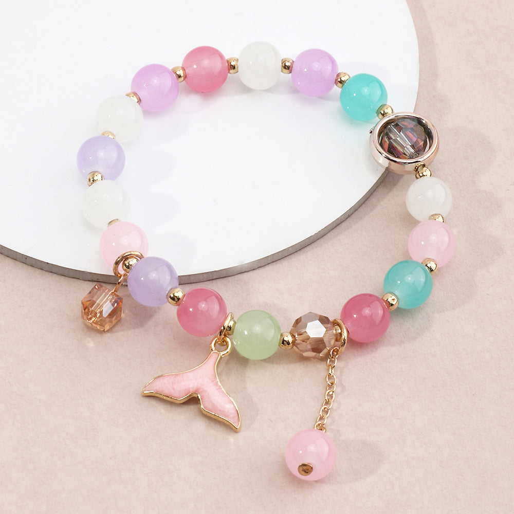 Womens Resin Bohemian Bracelet Bangle With Colorful Crystal Inlay Fishtails Design And Small Flower Decoration