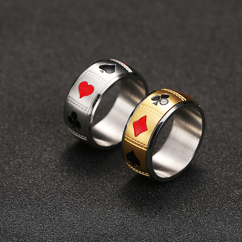 Men's Titanium Steel Turnable Playing Card Ring