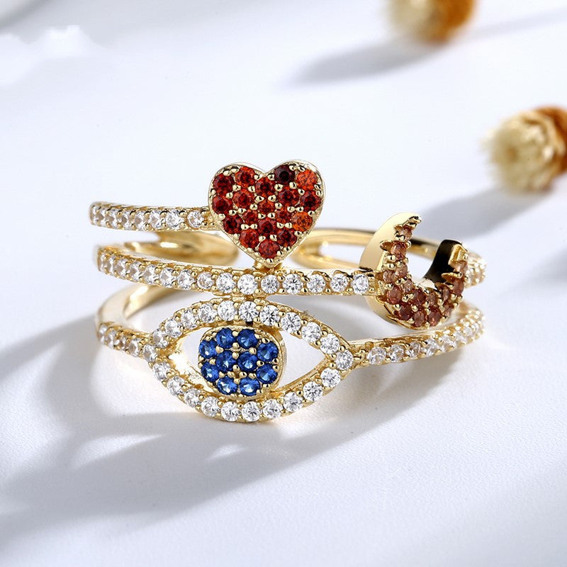 Devils Eye Moon Heart Silver Gold Geometric Ring Fashionable Simple Jewelry For Women And Girls Elegant Design