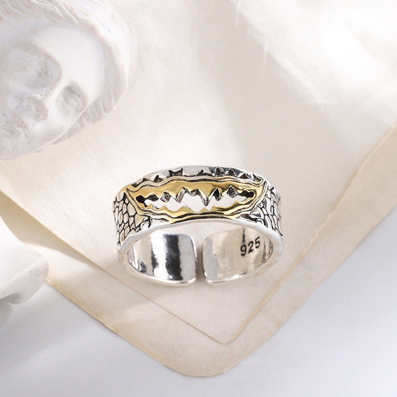 Mens Vintage Copper Ring Geometric Design Adjustable Open Size Hip Hop Ring Retro Silver Finish For Mens Retro