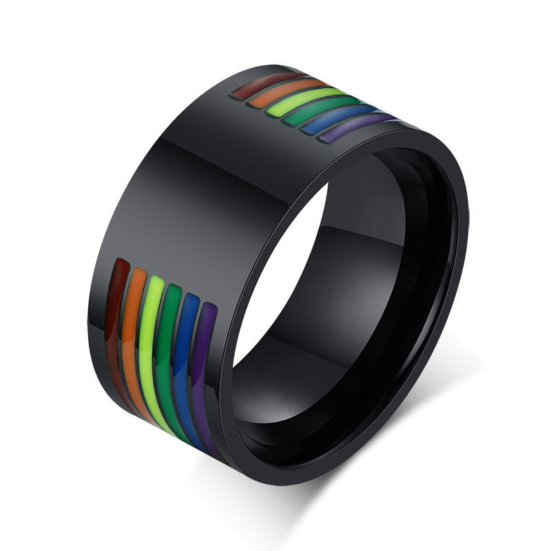 Stainless Steel Rainbow Flag Drop Ring Unisex Geometric Oil Drip Finish With Rainbow Colors Size 5 6 7 8 9 10 11 12