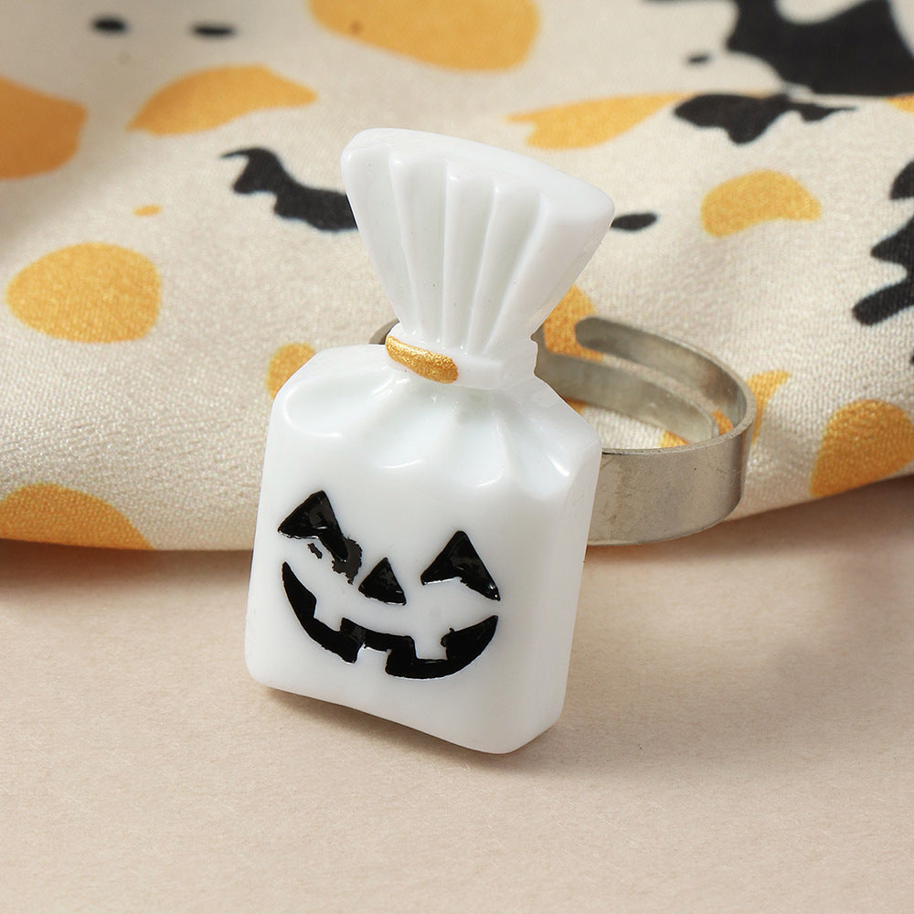 Womens Halloween Resin Ring With Patterned Pumpkin Grim Reaper Ghost And Bat Designs One Size For Women Ring One Size