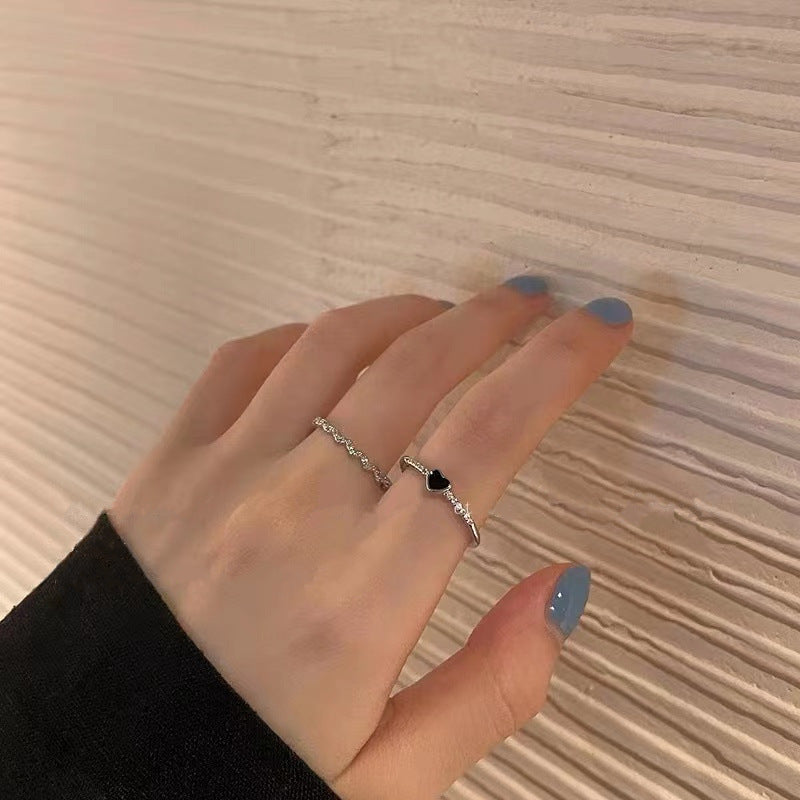 Love Heart Rings Sets Silver Metal Adjustable Open Fashion Rings For Women Jewelry Elegant Everyday Accessory
