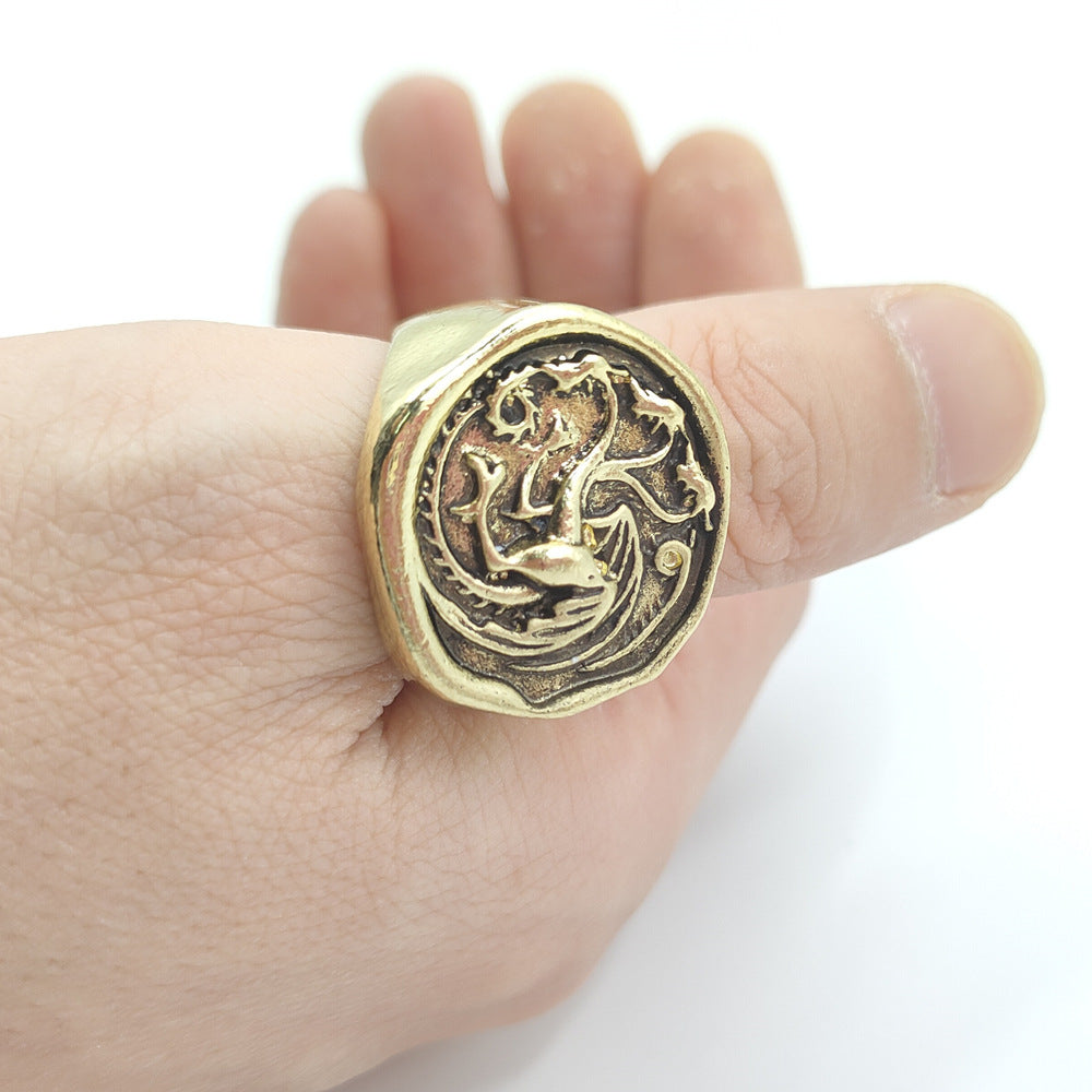 Dragon Family Ring Ornament Unisex Zinc Alloy Geometry Animal Design Jewelry Ginger Yellow Japanese Korean Style