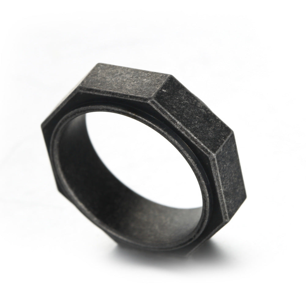 Mens Geometric Stainless Steel Ring Eight Sided Design