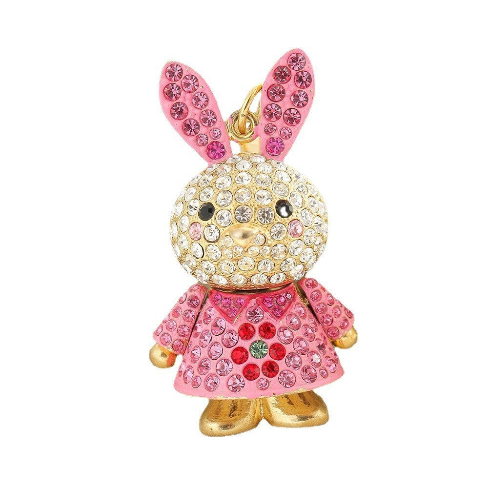 Animal Keychain Pendant Sparkling Alloy Diamond Studded Accessory Cute Keyrings Decoration For Keys Bags White