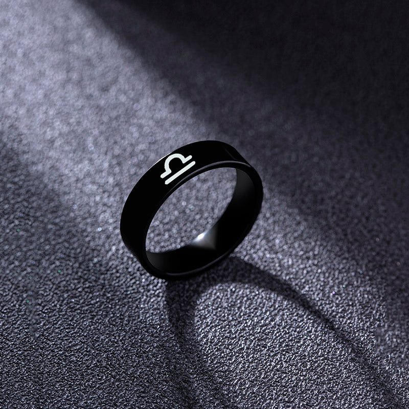 Black Stainless Steel Ring Zodiac Constellation Stars Geometric Shape PunkHipHop Fashion Ring ForMen AndWomen