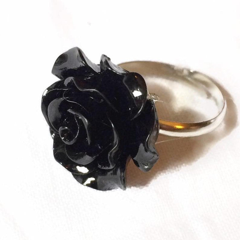 Unisex Adjustable Ring Gothic Rose Flower Design Vintage Alloy Metal Ring Electroplated Black Jewelry For Wear