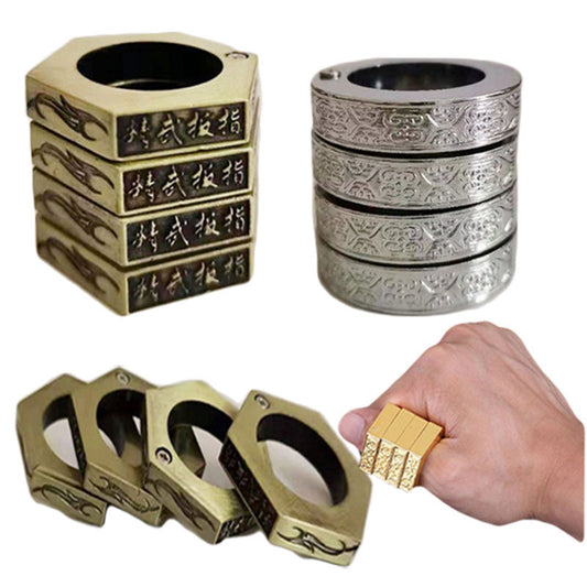 Round Lettering Old Bronze Ring Set 4 Styles Square Bronze Silver Gray Silver Gold Includes 4 Rings Ready Pack