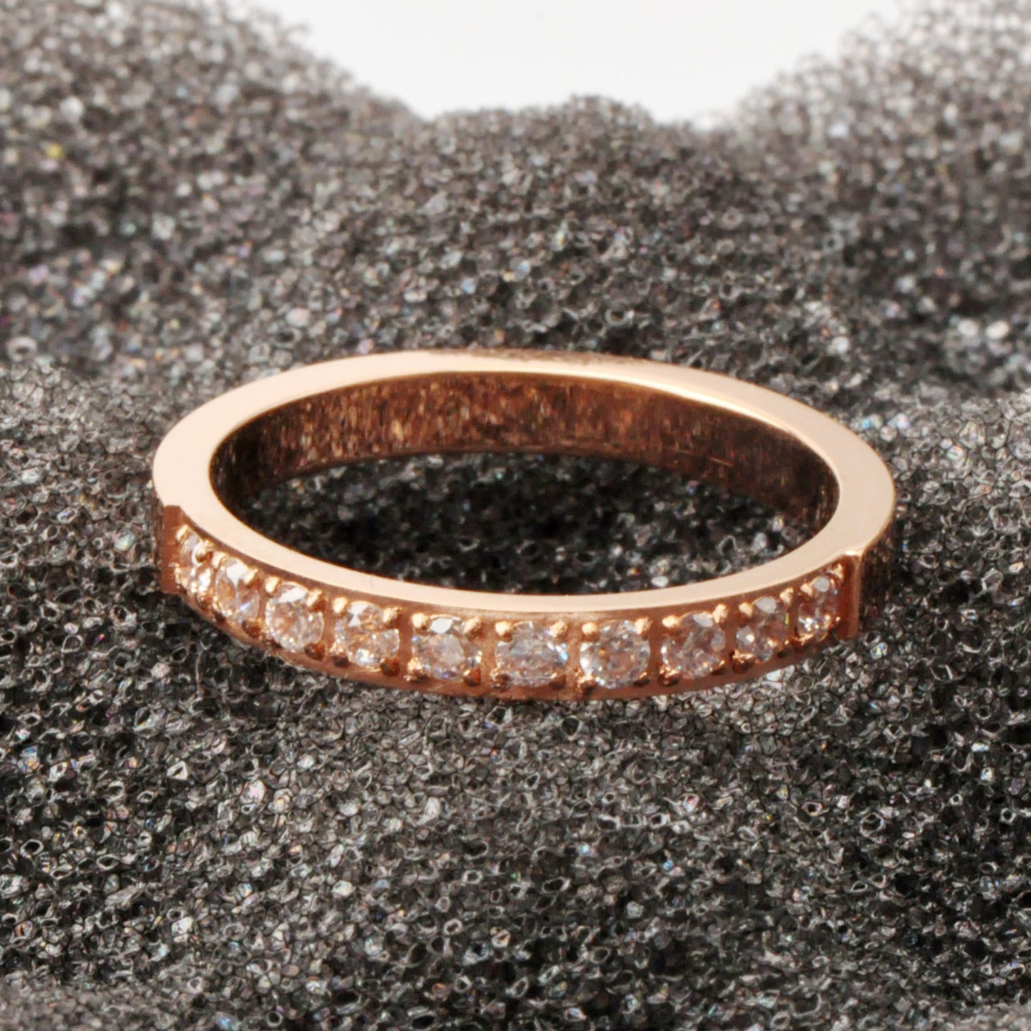 Womens Titanium Steel Ring Ten Stone Micro Diamond Rose Gold Elegant Fashion Jewelry For Everyday Wear Classic