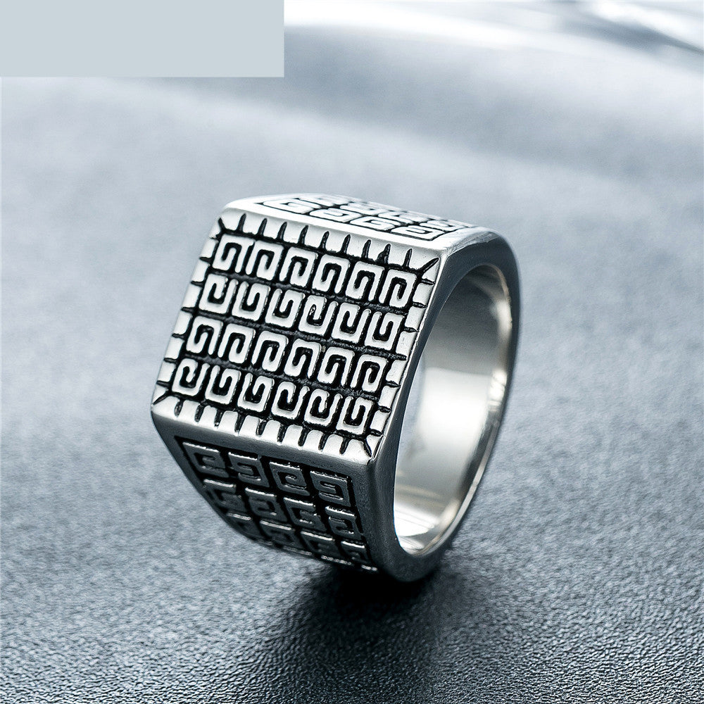 Men's Ring Square Simple Band Stainless Steel Ring European American Retro Ring Steel Color Gold Ring for Men and for Women Minimalist Ring