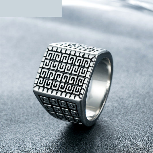 Men's Ring Square Simple Band Stainless Steel Ring European American Retro Ring Steel Color Gold Ring for Men and for Women Minimalist Ring