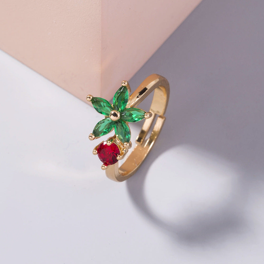 Gold Flower Ring Adjustable Copper Zircon Geometric Electroplated Fashion Jewelry for Women Sparkling Zircon Gem