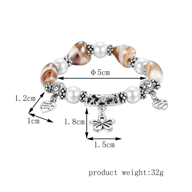 Geometric Pearl Bracelet Colored Glaze Alloy Bangle For Women Long All Match Jewelry Gifting Perfect Accessory