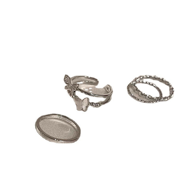 Womens Butterfly Ring Set Adjustable Alloy Index Finger Rings Electroplated Jewelry 4 Piece Fashion Rings Cute