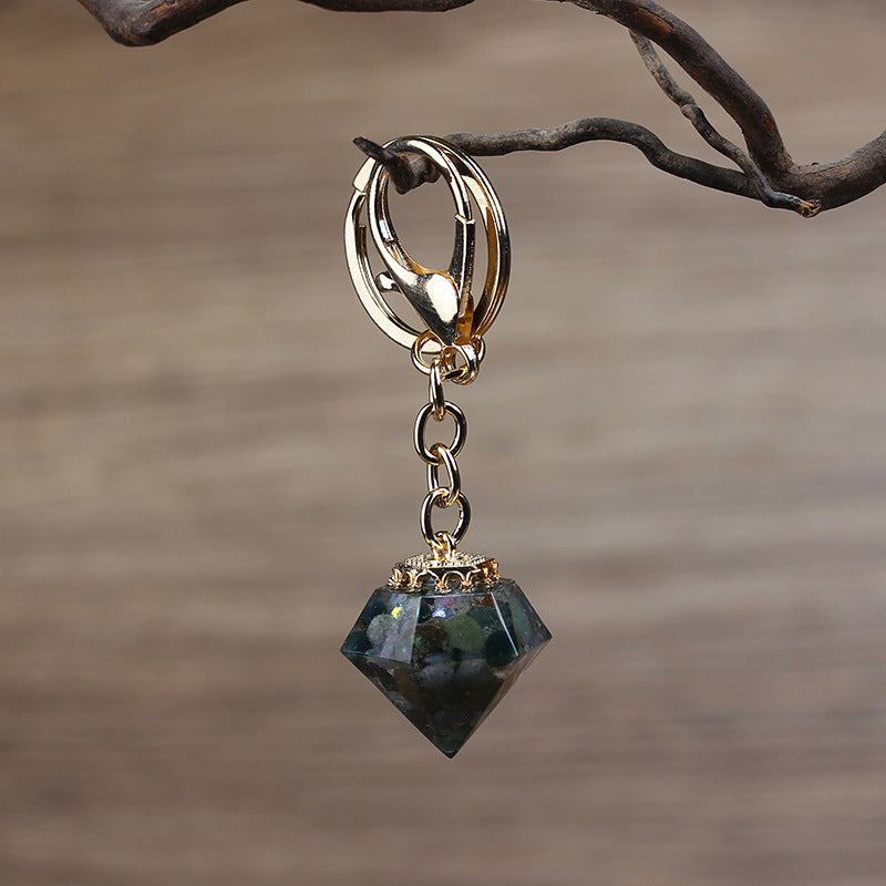 Crystal Gravel Resin Keychain Pendant Modern Design With Tapered Point Handcrafted Natural Stone Accessory Kit