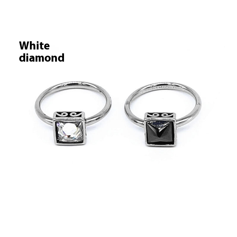 Unisex Titanium Steel Ring Geometric Design Diamond Accent Retro Personalized Finger Ring Durable Gift Diamond