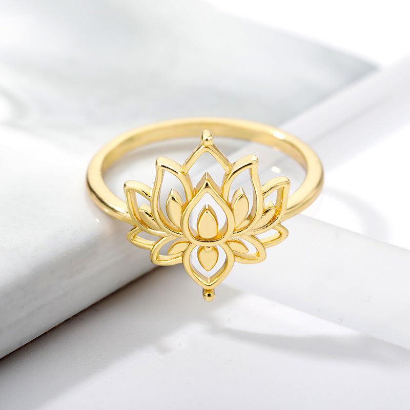 Womens Brass Ring With Lotus Flower Cutout Fashion Jewelry Gold Or Silver Size 7 Gift For Women And Girls Collection