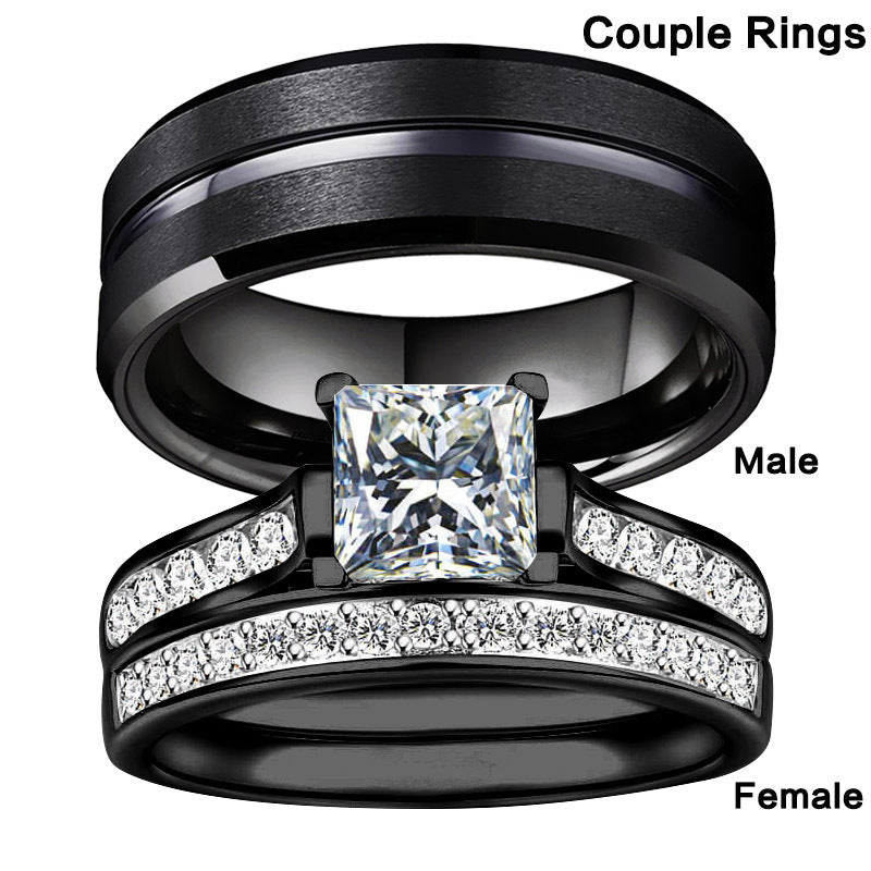 Couple Rings Matching Set For Him And Her Electroplated Alloy Geometrical Bands Anniversary Engagement Wedding