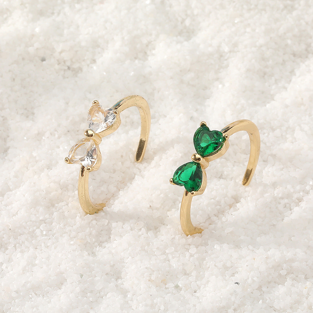 Womens Zircon Ring Copper Bow Butterfly Design Fashion Jewelry Gift For Her White Green Ring Elegant Accessory