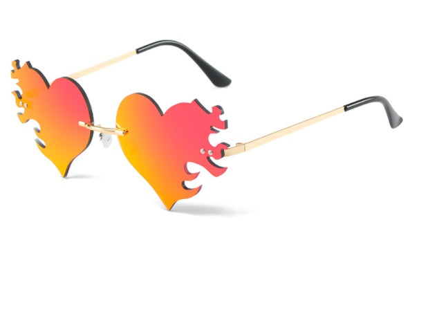 Metal Frame Sunglasses With HD Lenses Eye Protection Heart Fire Design Universal Fit For Women And Men All Day