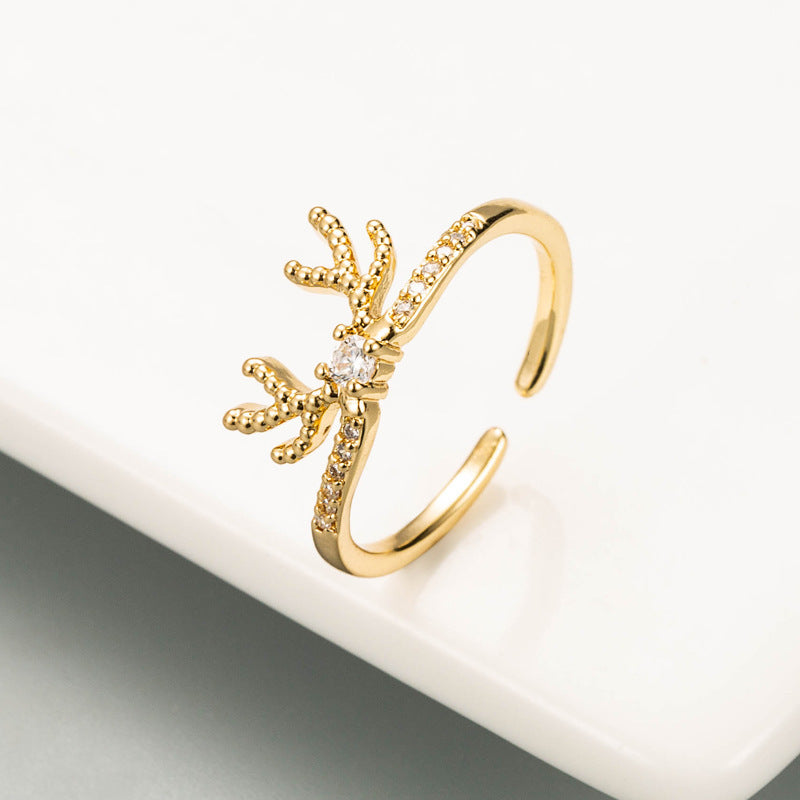 Gold Plated Copper Ring Elk Love Christmas Jewelry Fashion