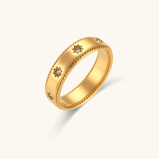 Women Stainless Steel Ring With Zircon Star Simple Fashion Plated 18K Gold European And American Shine Finish