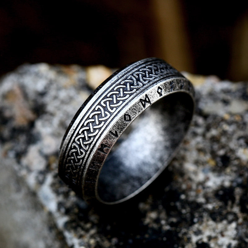 Vintage Viking Alphabet Celtic Knot Titanium Steel Ring Fashion Jewelry Antique Silver Black Unisex Giftable Accessory