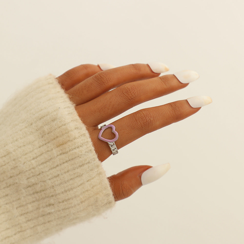 Vintage Fashion Stainless Steel Drip Oil Love Ring For Women Gold Tone Jewelry Accessory Wear For Daily Styles