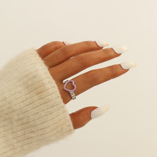 Vintage Fashion Stainless Steel Drip Oil Love Ring For Women Gold Tone Jewelry Accessory Wear For Daily Styles