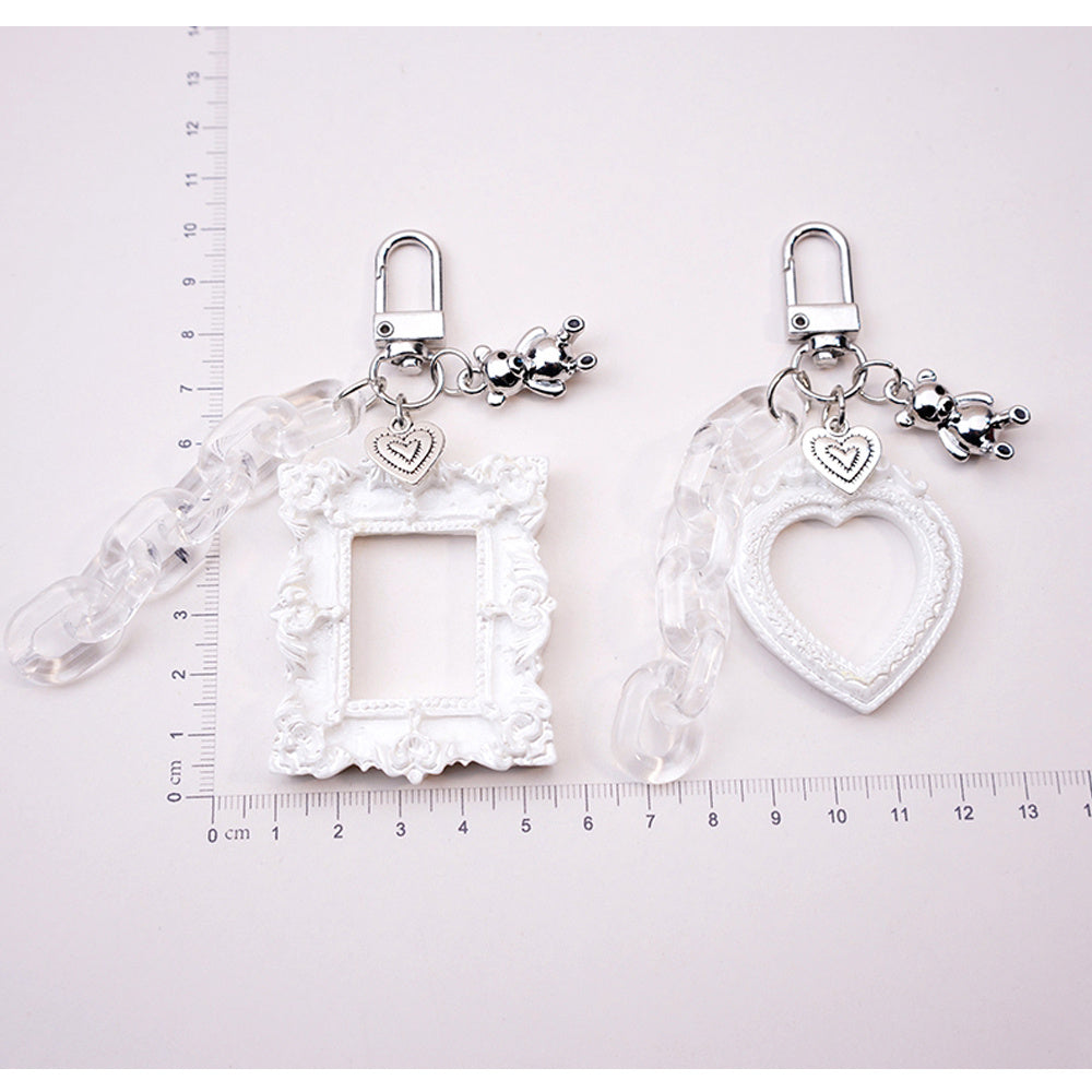 Womens Aluminum Alloy Photo Frame Keychain Pendant Embossed Love Rectangle Design Cute Fashion Accessory Everyday