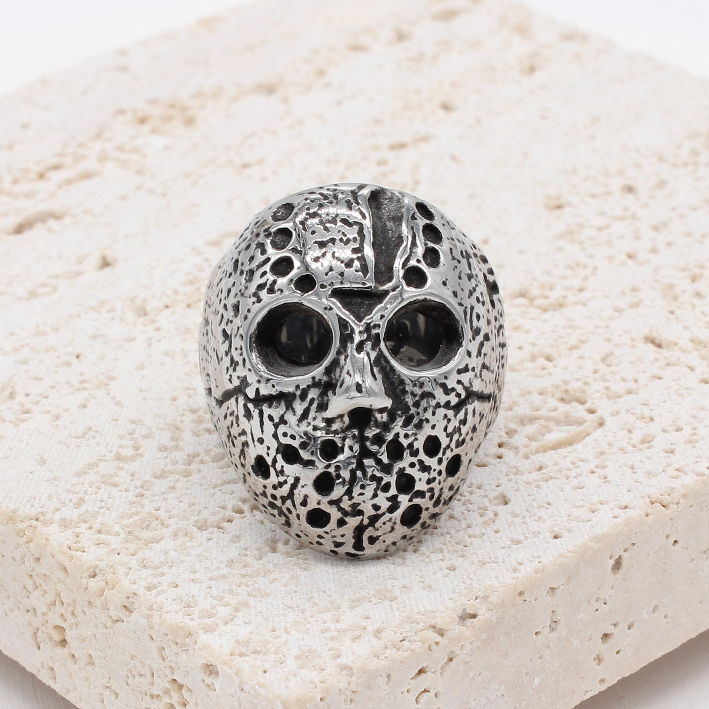 Men's Skull Ring Vintage Titanium Steel Ring Fashion Mask Ring for Men Cool Biker Ring Gothic Punk Rock Ring Statement Jewelry Band Ring