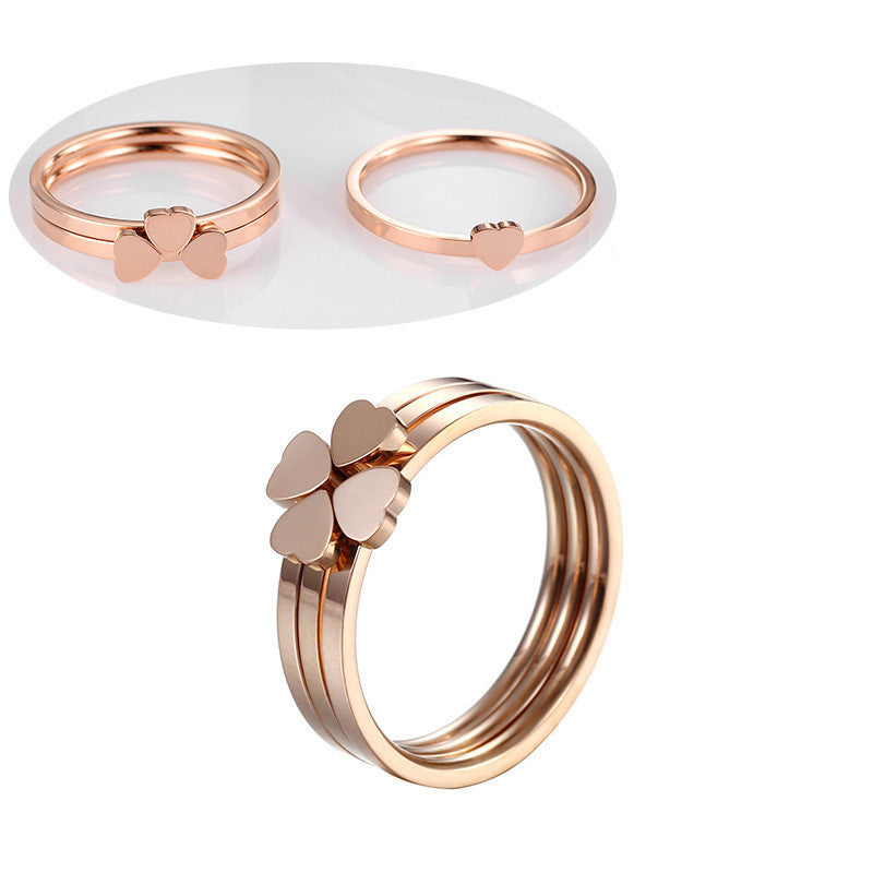 Titanium Steel Ring 18K Rose Gold Plated Ring With Gems Electroplated Thin Ring For Women Girls Size 5 6 7 8 9 10
