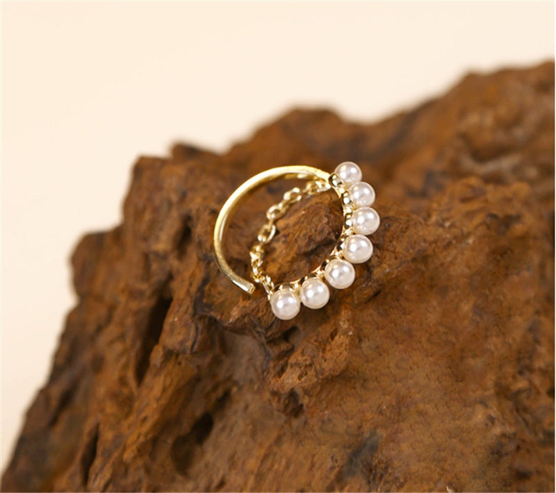Vintage Beaded Pearl Ring With Gems Alloy Jewelry For Women