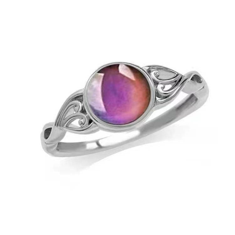 Unisex Color Changing Ring Temperature Sensitive Alloy Ring Geometric Artificial Gem Ring European American Style Metal