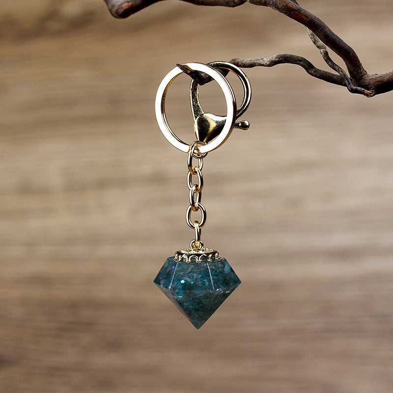 Crystal Gravel Resin Keychain Pendant Modern Design With Tapered Point Handcrafted Natural Stone Accessory Kit