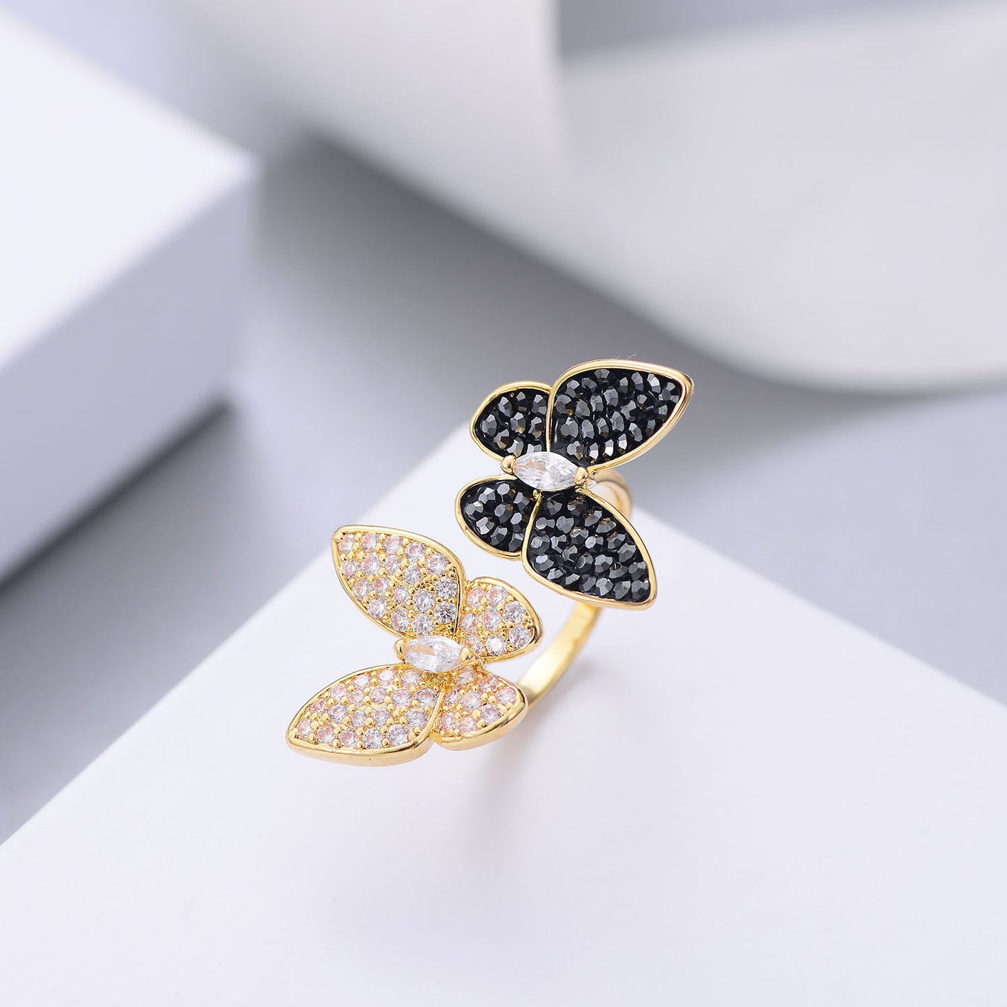 Butterfly Ring Copper With Black And Red Zircon Inlaid Korean Style Butterfly Ring Individually Packed Limited