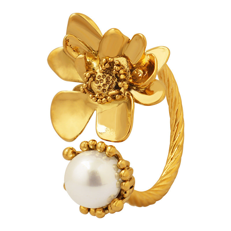 Womens Retro Flower Brass Ring Electroplated Fashion Jewelry Floral Vintage Ring Gift For Her Vintage Inspired
