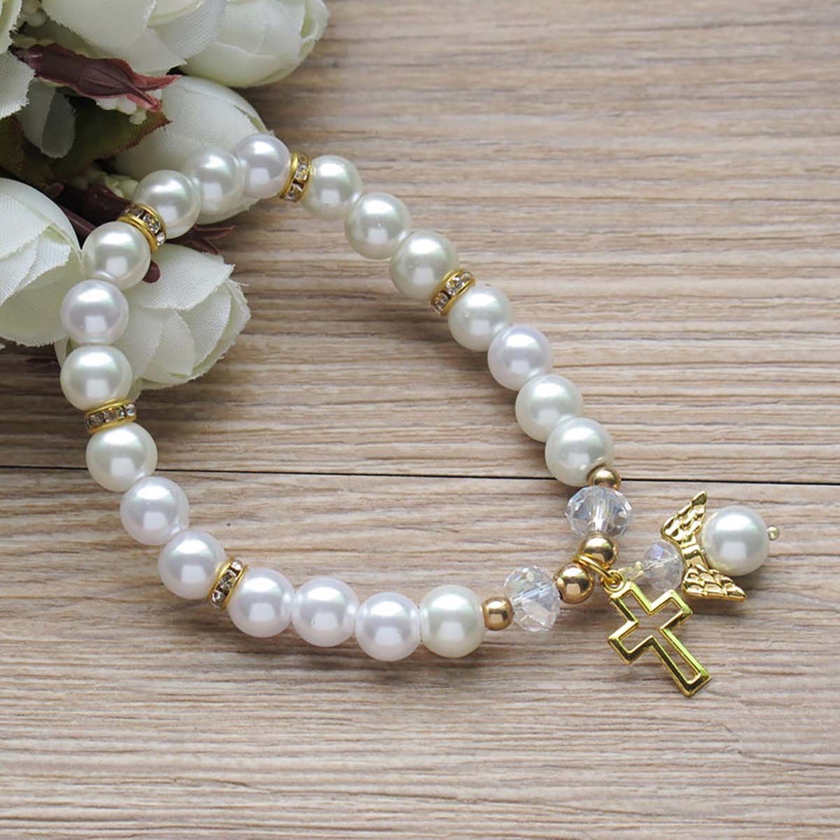 Acrylic Cross Angel Bracelet For Men And Women Geometric 8MM Beads Religious Jewelry Fashion Everyday Wearable