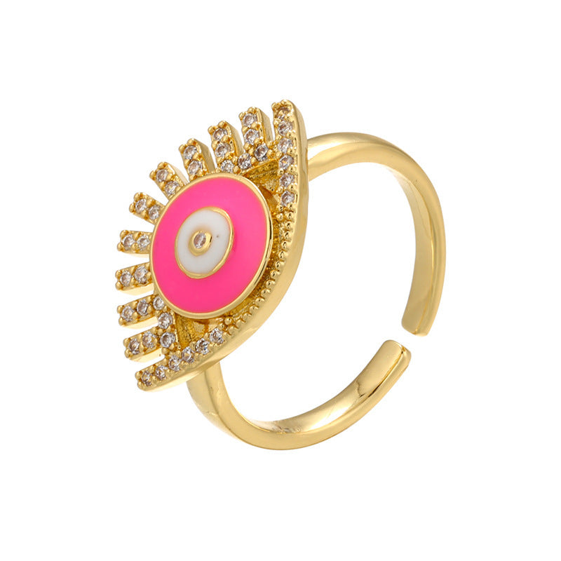 Oil Drop Ring Colorful Zircon Diamond Accent Copper Adjustable One Size Fashion Jewelry for Women Elegant Style