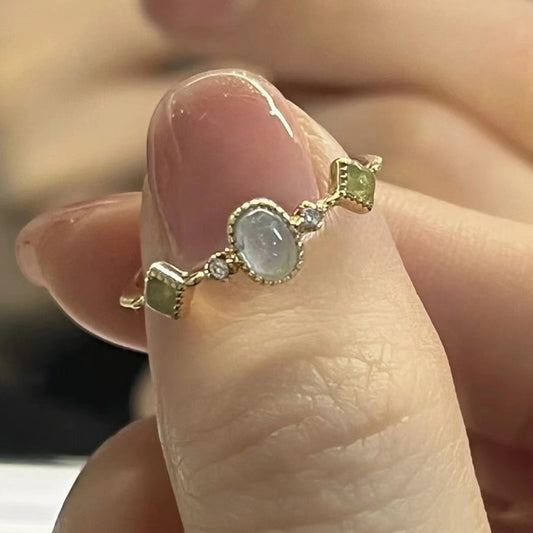 Women Colorful Gemstone Ring Geometric Copper Zircon Adjustable Elegant Durable Versatile Fashion Jewelry Size