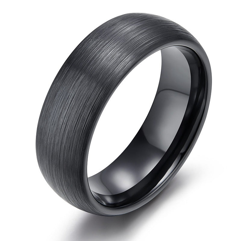 Men's Black Ceramic Ring Trendy Geometric Jewelry Band Simple Fashion Ring for Him Round Design Sizes 4 to 14