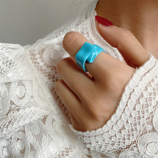 Rainbow Drop Macaron Ring Hollow Acrylic Geometric Style Korean Inspired Jewelry For Fashion Women Gift Travel