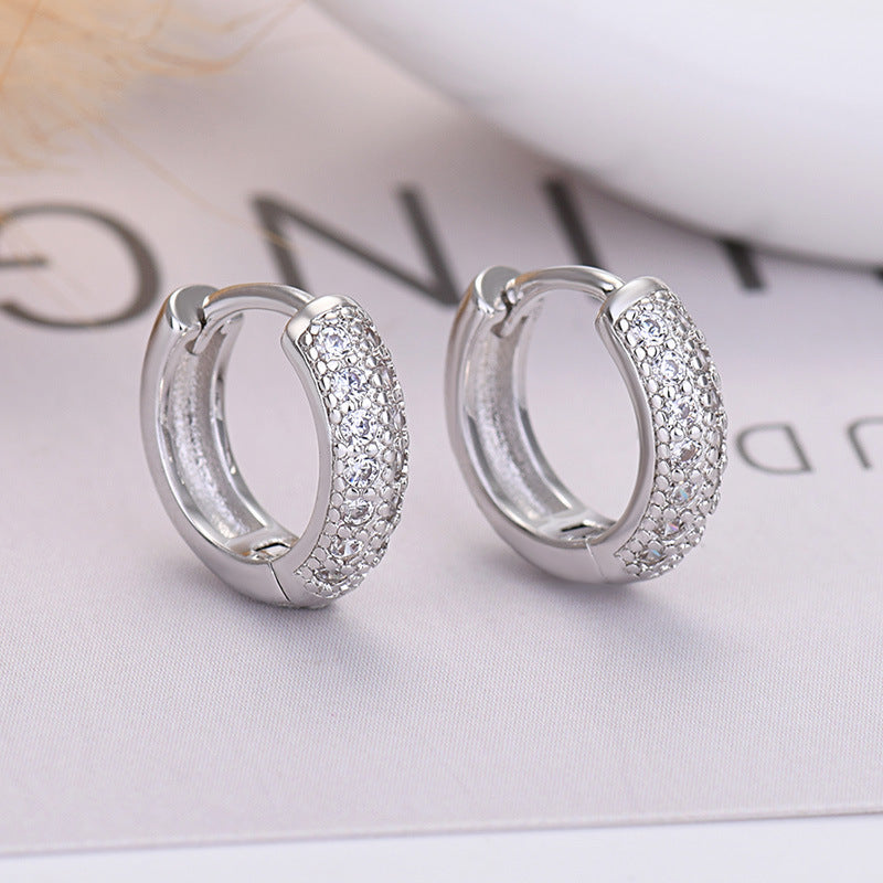 Diamond Zircon Circle Earrings Silver 925 Needle Posts Unisex European Style Elegant Jewelry Fine Craftsmanship Sparkle